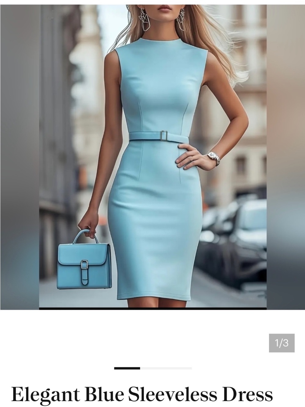 Elegant Sleeveless Blue Sheath Dress with Belt